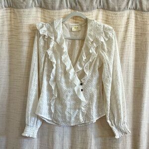 Anthropologie Cream Ruffled Blouse